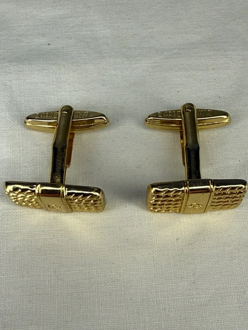 Christian Dior Gold Tone Cufflinks Textured Rectangle Signed 1